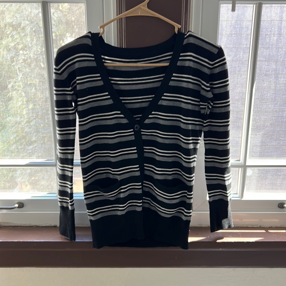 Grey and white striped cardigan